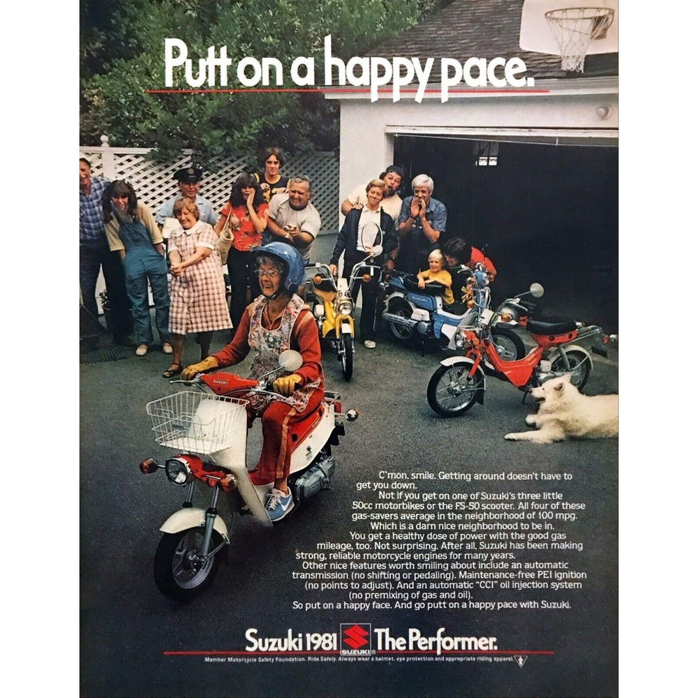 1981 Suzuki FS-50 Scooter photo "Putt on a Happy Pace" vintage print ad